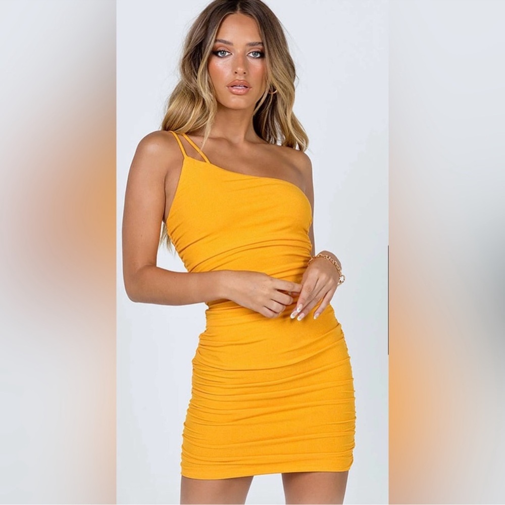 Princess Polly One Shoulder Ruched Orange Mini Dress